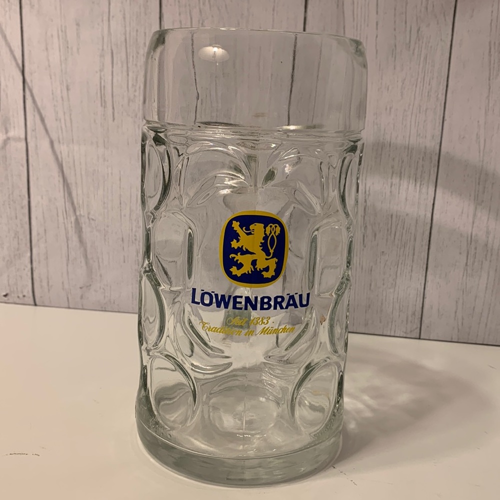 Lowenbrau 1 Litre large dimpled beer stein.